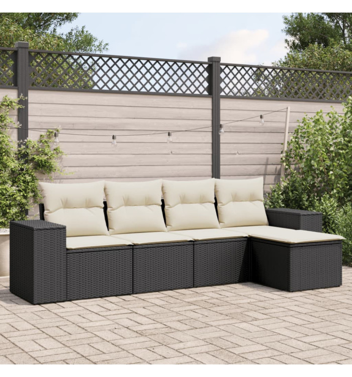 Salon de jardin 5 pcs avec coussins noir résine tressée | Mobilier & Déco