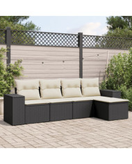 Salon de jardin 5 pcs avec coussins noir résine tressée | Mobilier & Déco