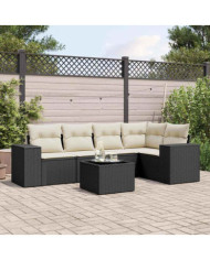 Salon de jardin 6 pcs avec coussins noir résine tressée | Mobilier & Déco
