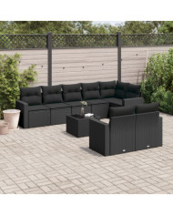 Salon de jardin 9 pcs avec coussins noir résine tressée | Mobilier & Déco