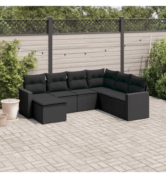 Salon de jardin 7 pcs avec coussins noir résine tressée | Mobilier & Déco
