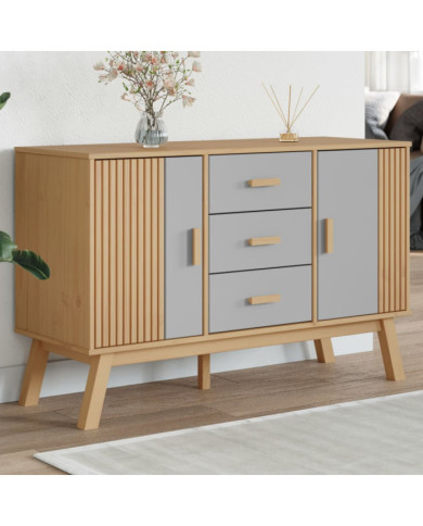 Buffet OLDEN gris et marron 114x43x73,5 cm bois massif de pin | Mobilier & Déco