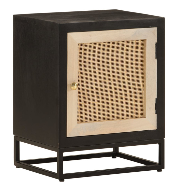 Table de chevet noir 40x30x50 cm bois massif manguier et fer | Mobilier & Déco
