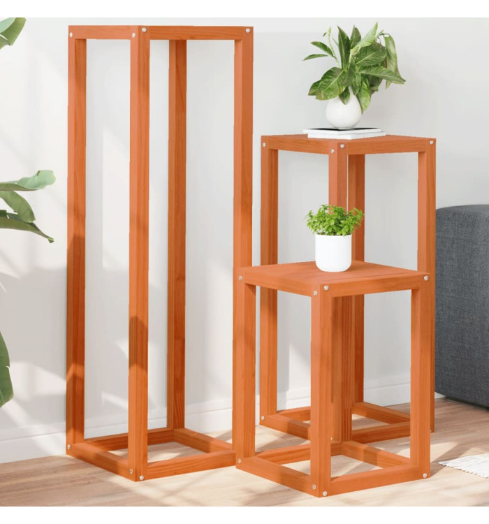 Supports pour plantes 3 pcs marron cire bois de pin massif | Mobilier & Déco
