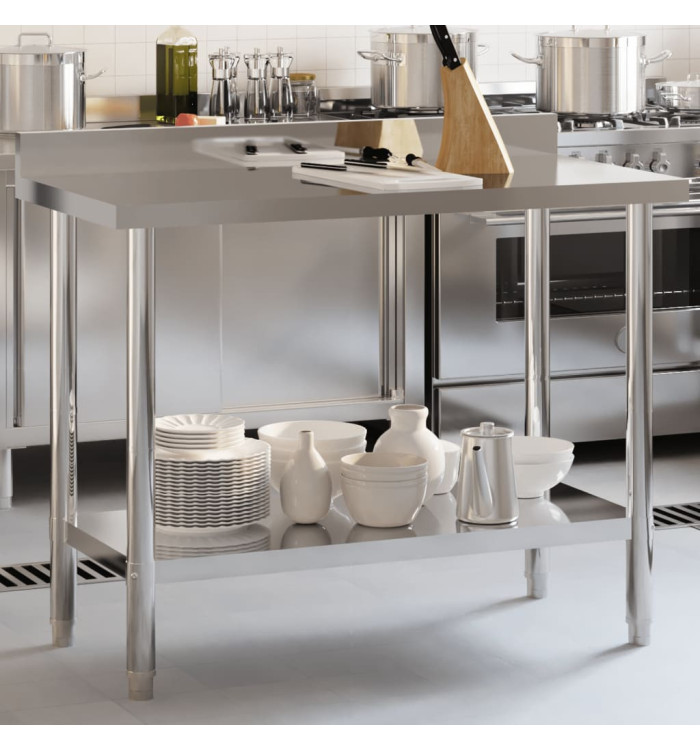 Table de travail de cuisine avec dosseret 110x55x93 cm inox | Mobilier & Déco