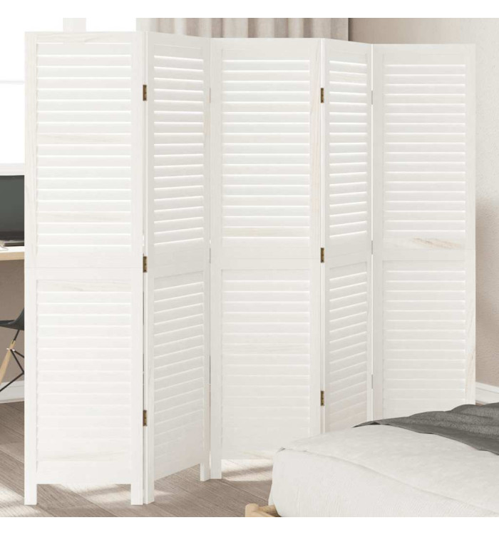 Cloison de séparation 5 panneaux blanc bois de paulownia massif | Mobilier & Déco