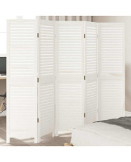 Cloison de séparation 5 panneaux blanc bois de paulownia massif | Mobilier & Déco