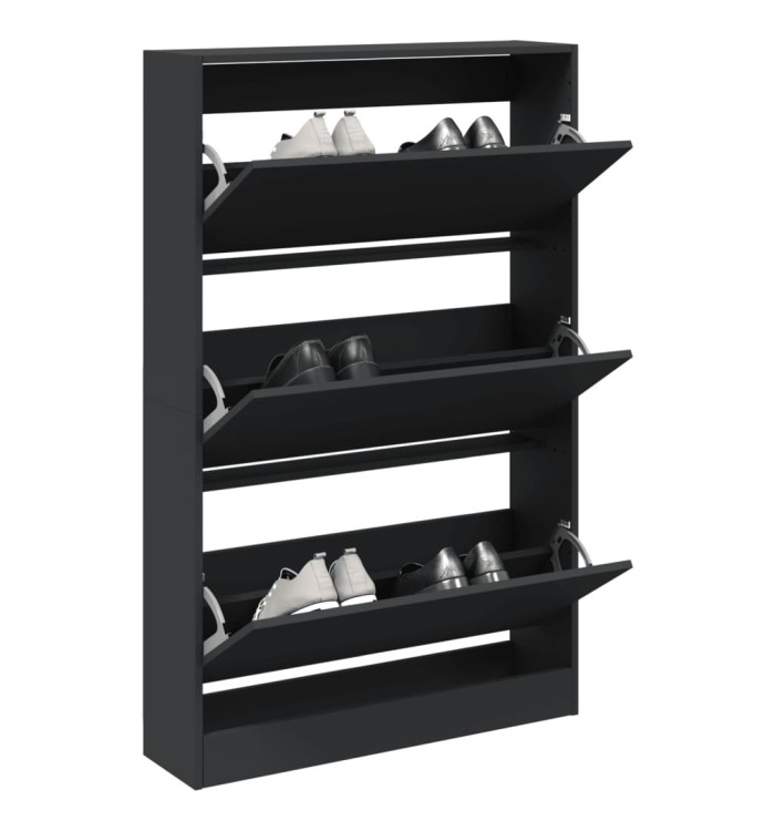 Armoire à chaussures noir 80x21x125,5 cm bois d'ingénierie | Mobilier & Déco