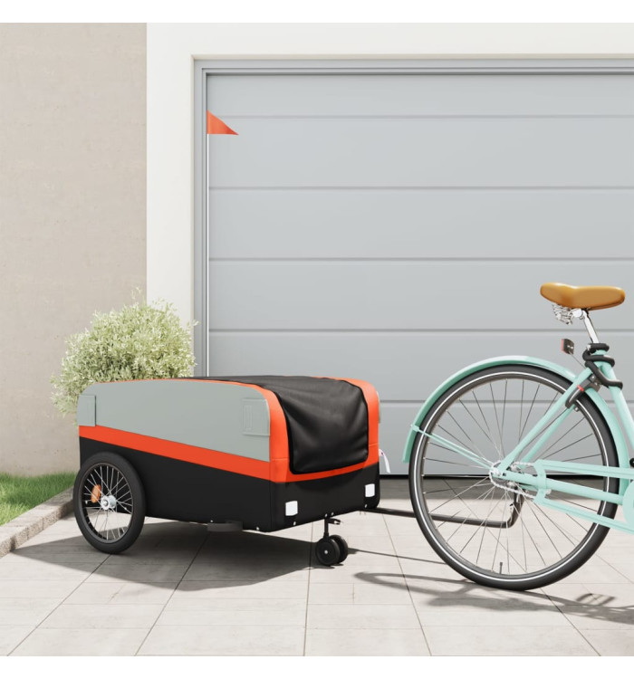 Remorque de vélo noir et orange 45 kg fer | Mobilier & Déco