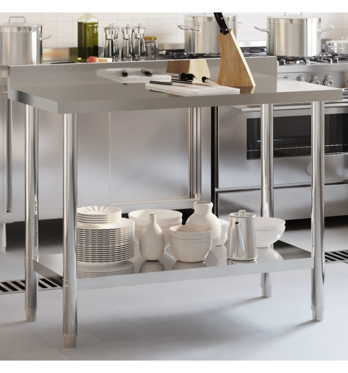 Table de travail de cuisine avec dosseret 110x55x93 cm inox | Mobilier & Déco