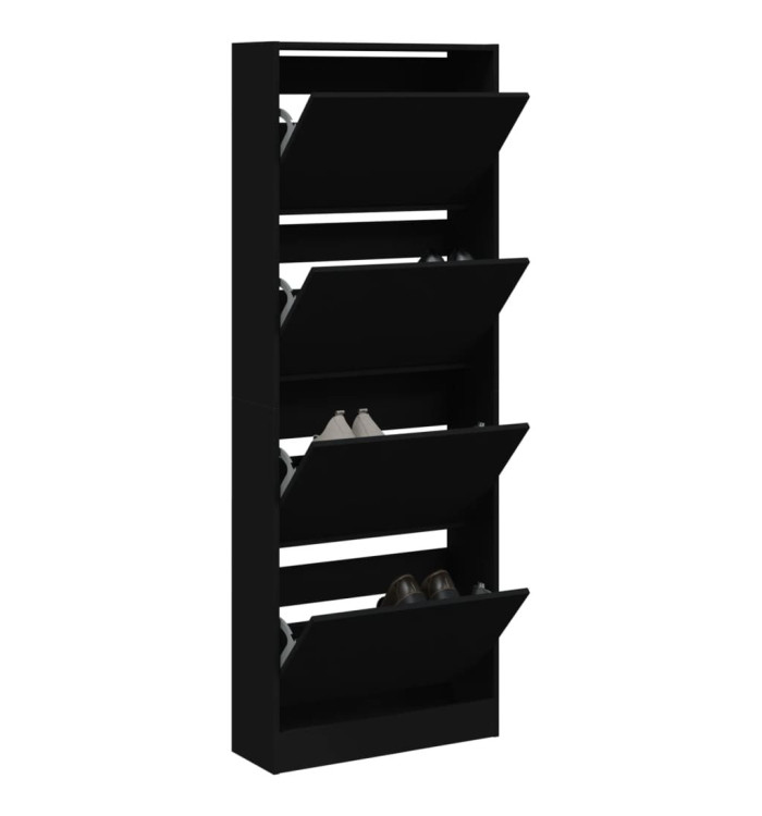 Armoire à chaussures noir 60x21x163,5 cm bois d'ingénierie | Mobilier & Déco