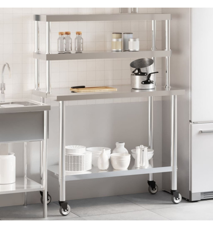 Table de travail de cuisine avec étagère 110x55x150 cm inox | Mobilier & Déco