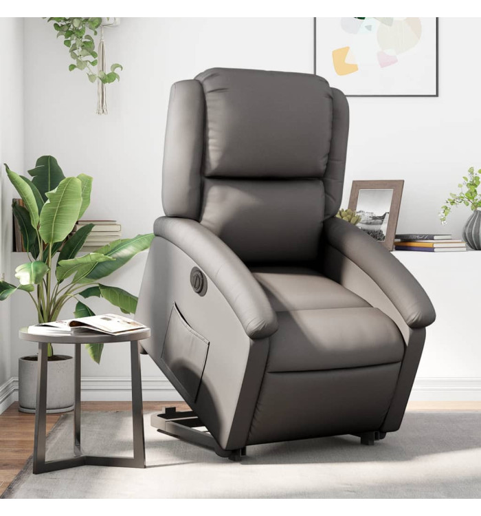 Fauteuil inclinable électrique gris cuir véritable | Mobilier & Déco