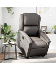 Fauteuil inclinable électrique gris cuir véritable | Mobilier & Déco