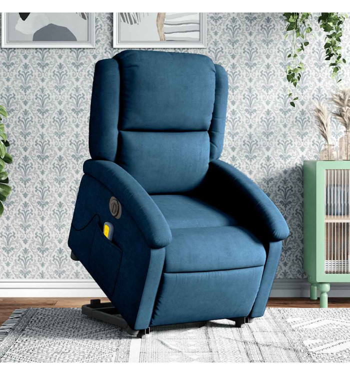 Fauteuil inclinable de massage électrique bleu velours | Mobilier & Déco