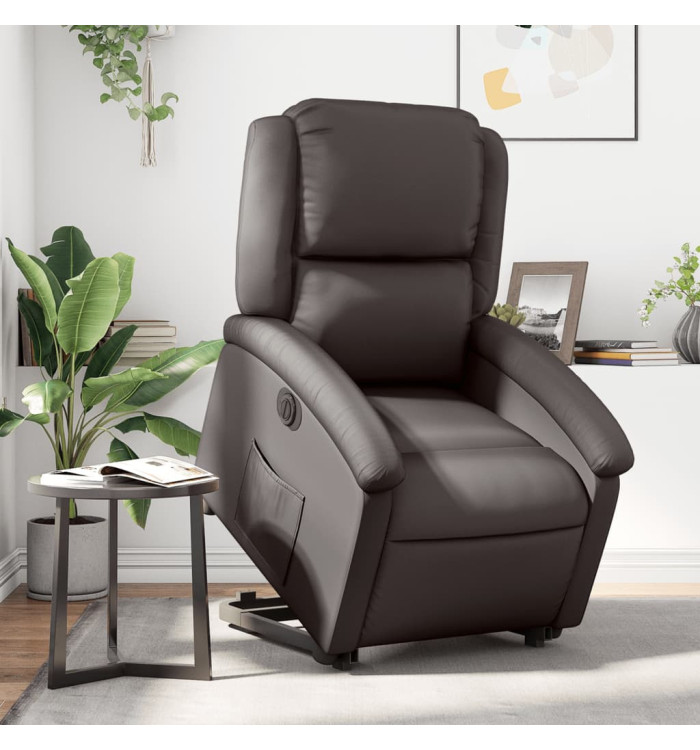 Fauteuil inclinable électrique marron foncé cuir véritable | Mobilier & Déco