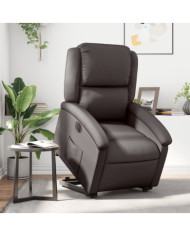 Fauteuil inclinable électrique marron foncé cuir véritable | Mobilier & Déco