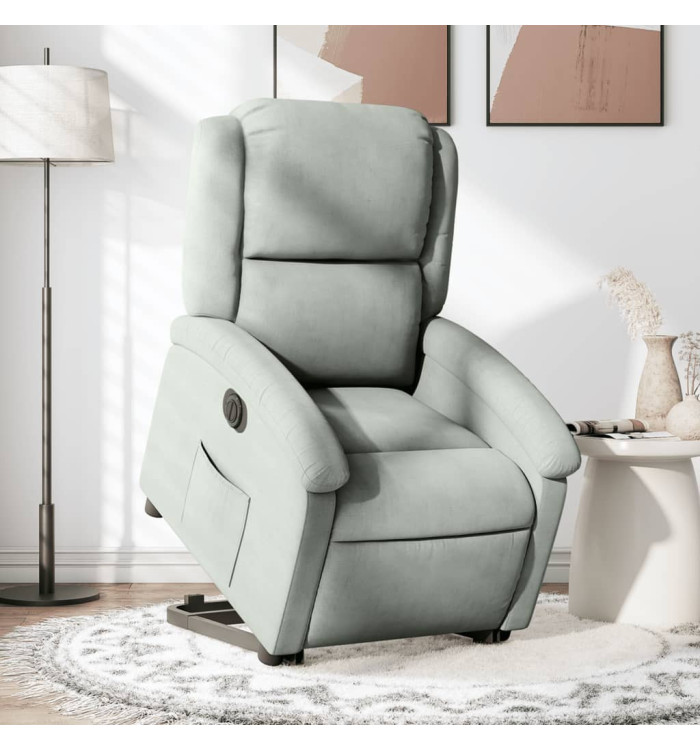 Fauteuil inclinable électrique gris clair velours | Mobilier & Déco