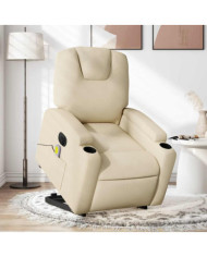 Fauteuil inclinable de massage électrique Crème Tissu | Mobilier & Déco