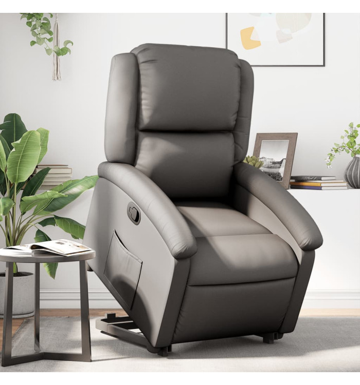 Fauteuil inclinable gris cuir véritable | Mobilier & Déco