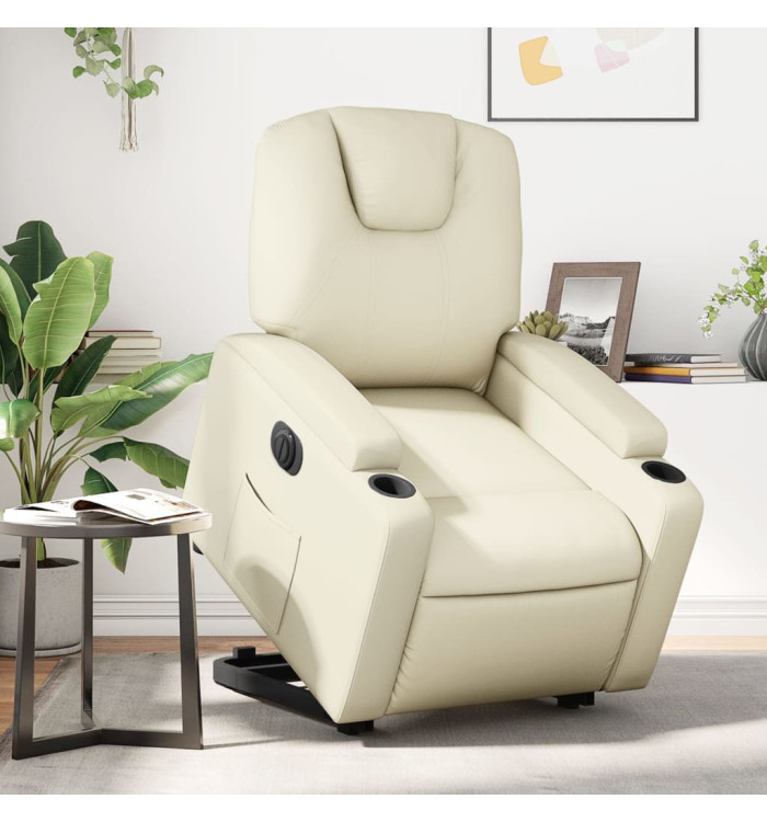 Fauteuil inclinable électrique crème similicuir | Mobilier & Déco