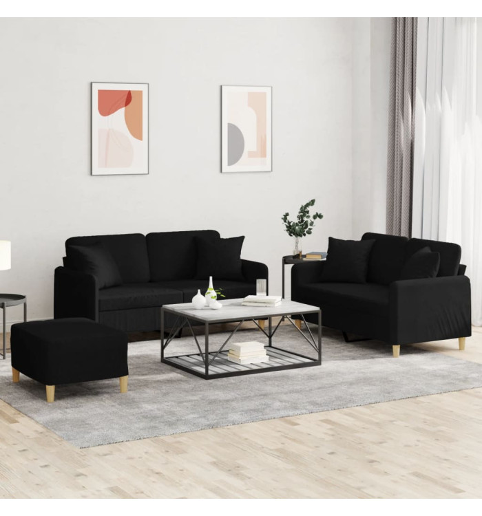Ensemble de canapés 3 pcs avec coussins noir tissu | Mobilier & Déco