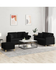 Ensemble de canapés 3 pcs avec coussins noir tissu | Mobilier & Déco