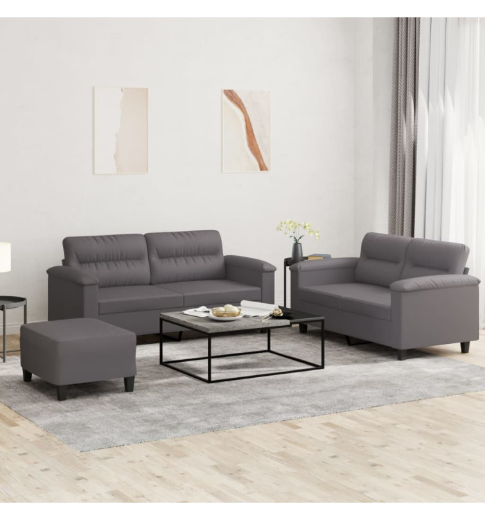 Ensemble de canapés 3 pcs avec coussins Gris Similicuir | Mobilier & Déco