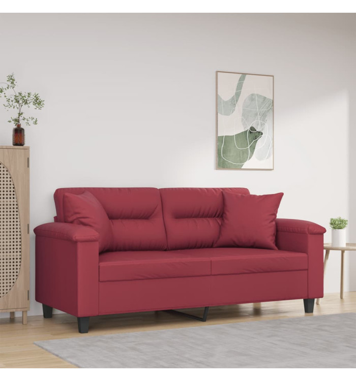 Canapé 2 places avec oreillers bordeaux 140 cm similicuir | Mobilier & Déco
