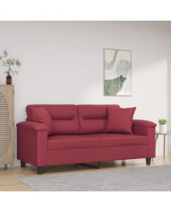 Canapé 2 places avec oreillers bordeaux 140 cm similicuir | Mobilier & Déco