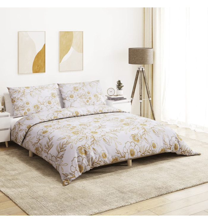Ensemble de housse de couette blanc et marron 140x200 cm Coton | Mobilier & Déco