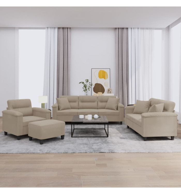 Ensemble de canapés 4 pcs avec coussins Taupe Tissu microfibre | Mobilier & Déco