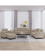 Ensemble de canapés 4 pcs avec coussins Taupe Tissu microfibre | Mobilier & Déco