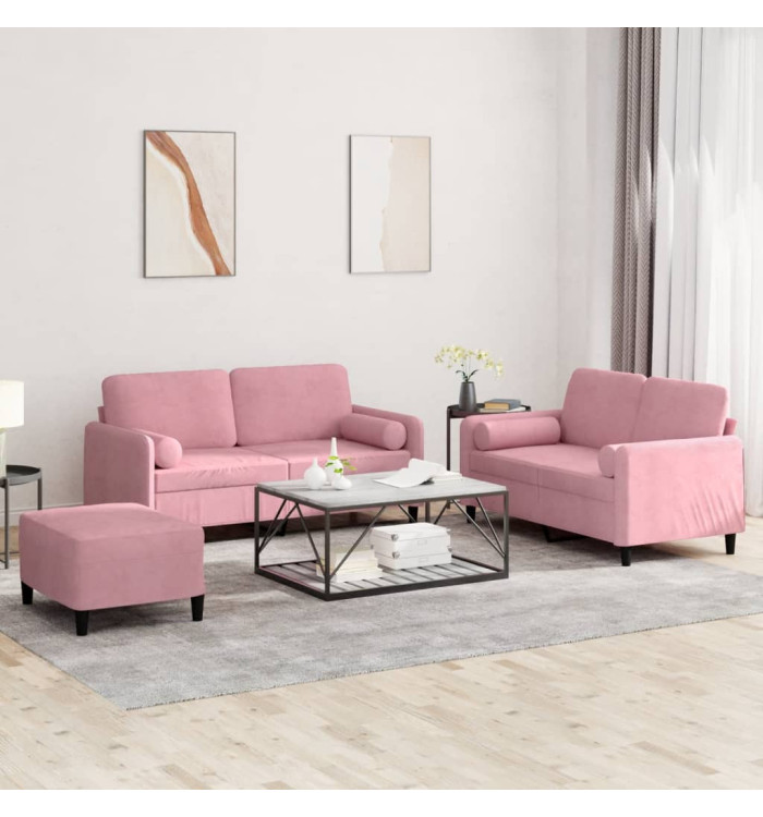 Ensemble de canapés 3 pcs avec coussins rose velours | Mobilier & Déco
