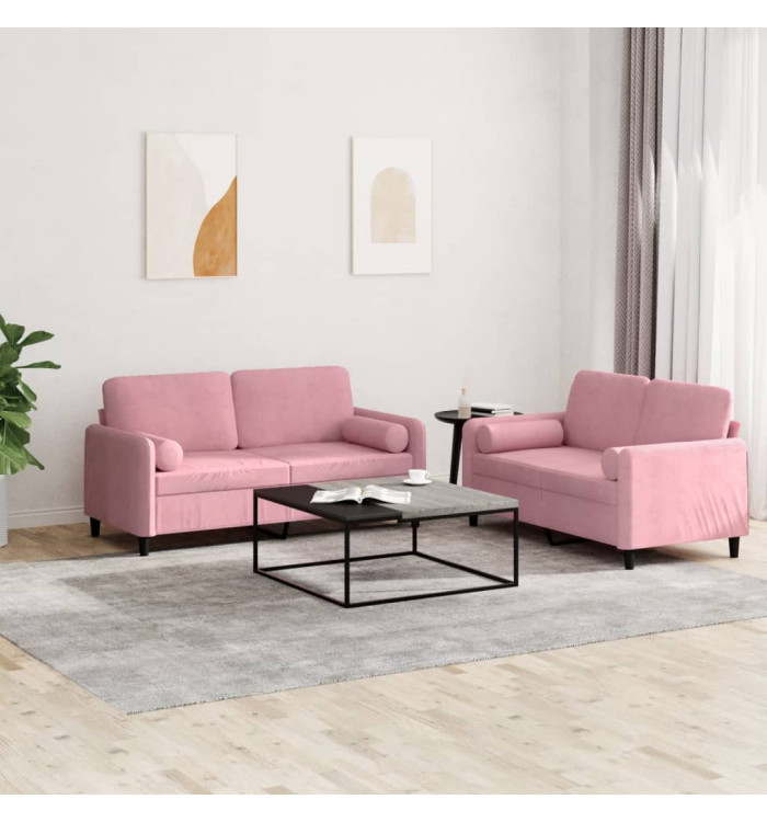Ensemble de canapés 2 pcs avec coussins rose velours | Mobilier & Déco