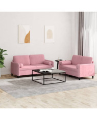 Ensemble de canapés 2 pcs avec coussins rose velours | Mobilier & Déco