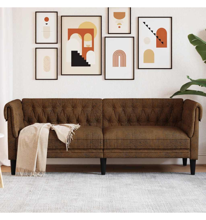 Canapé Chesterfield 3 places marron tissu | Mobilier & Déco