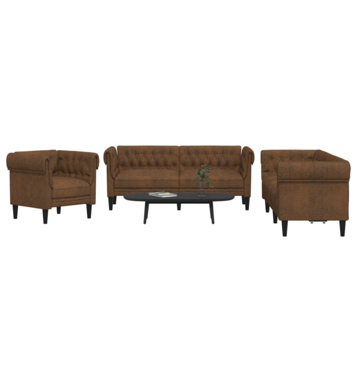 Ensemble de canapés 3 pcs marron tissu | Mobilier & Déco