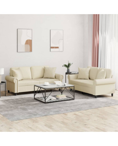 Ensemble de canapés 2 pcs avec coussins crème similicuir | Mobilier & Déco