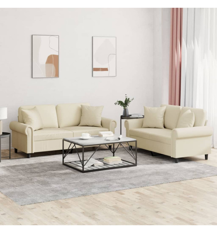 Ensemble de canapés 2 pcs avec coussins crème similicuir | Mobilier & Déco