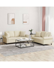 Ensemble de canapés 2 pcs avec coussins crème similicuir | Mobilier & Déco