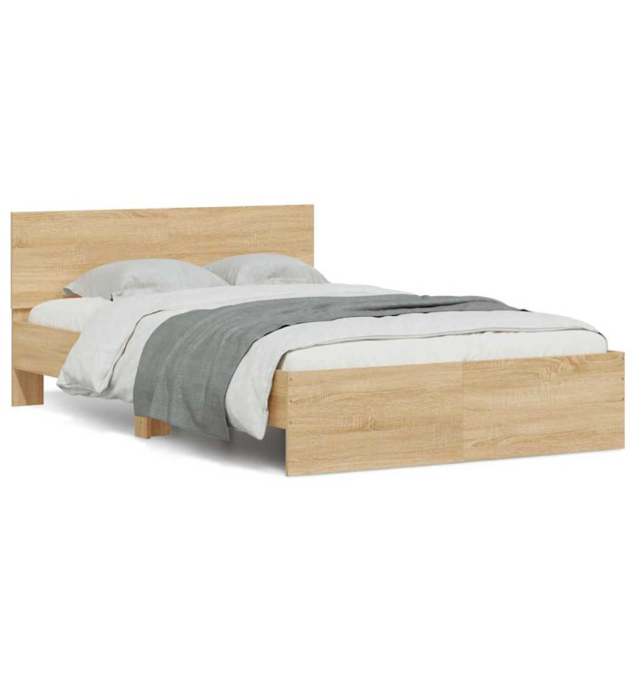 Cadre de lit avec tête de lit et LED chêne sonoma 140x200 cm | Mobilier & Déco