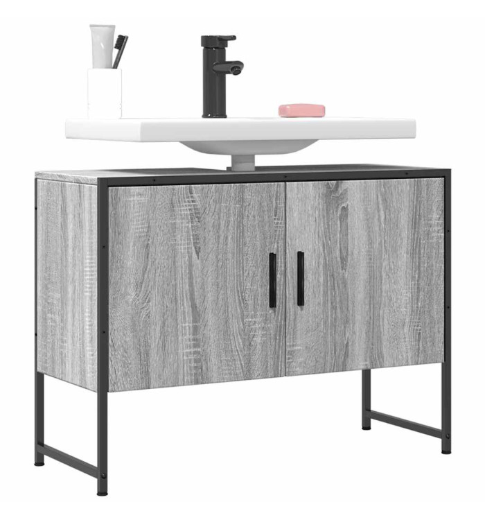 Armoire lavabo de salle de bain sonoma gris bois d'ingénierie | Mobilier & Déco