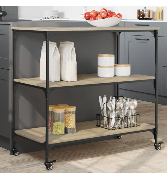 Chariot de cuisine chêne sonoma 102x50x95 cm bois d'ingénierie | Mobilier & Déco