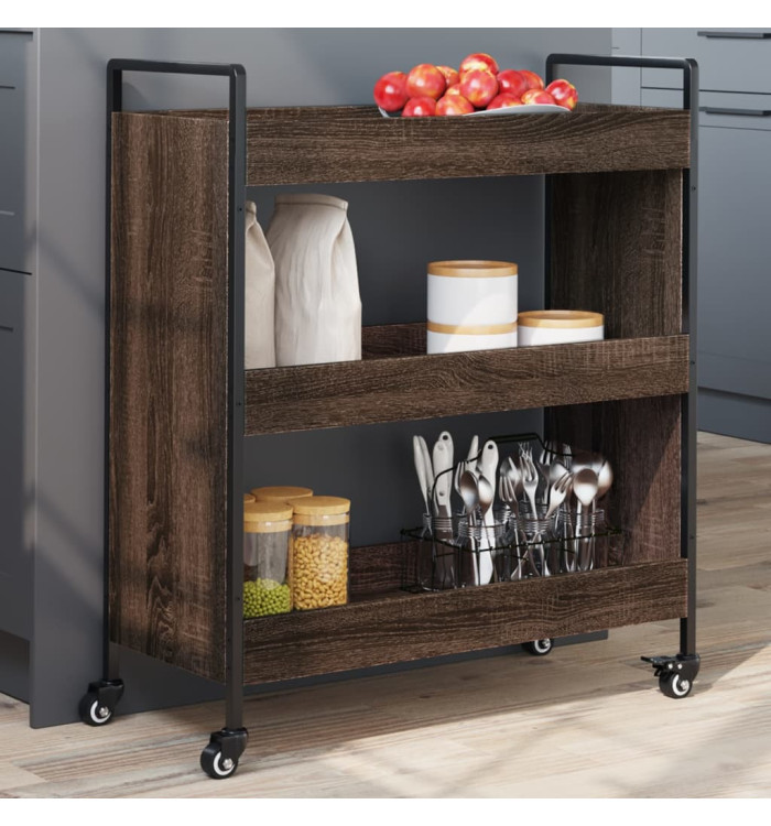 Chariot de cuisine chêne marron 70x30x82 cm bois d'ingénierie | Mobilier & Déco