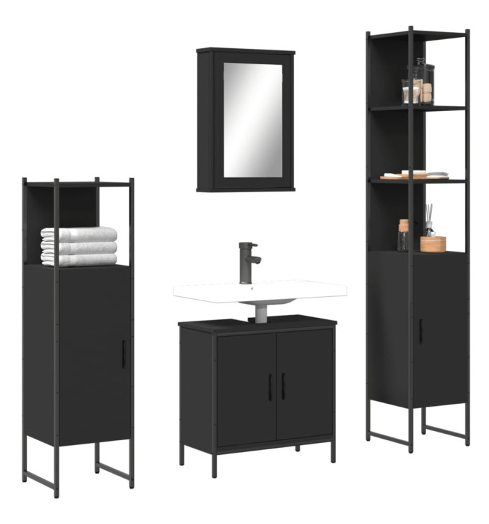 Ensemble de meubles salle de bain 4 pcs noir bois d'ingénierie | Mobilier & Déco