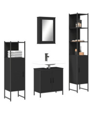 Ensemble de meubles salle de bain 4 pcs noir bois d'ingénierie | Mobilier & Déco