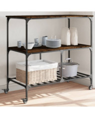 Chariot de cuisine chêne fumé 100x50x95 cm bois d'ingénierie | Mobilier & Déco