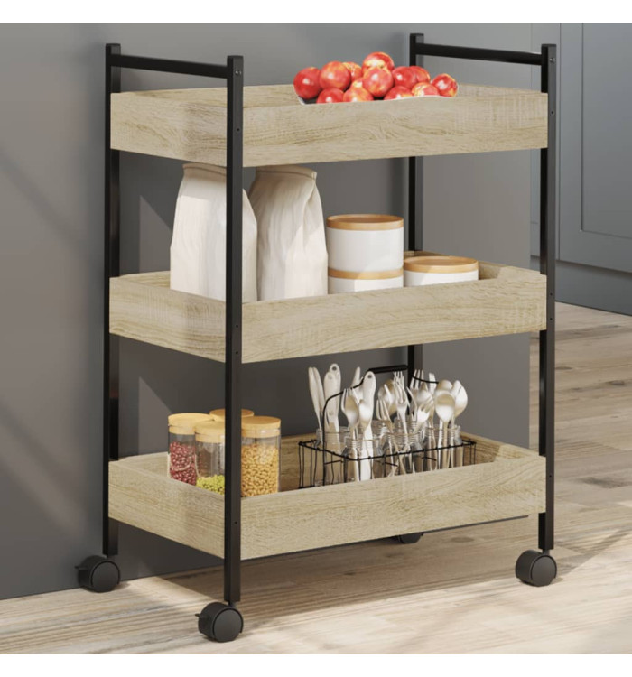 Chariot de cuisine chêne sonoma 50x30x70 cm bois d'ingénierie | Mobilier & Déco