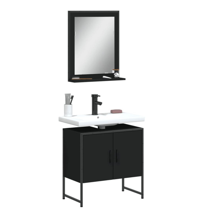 Ensemble d'armoires de salle de bain 2 pcs noir bois ingénierie | Mobilier & Déco